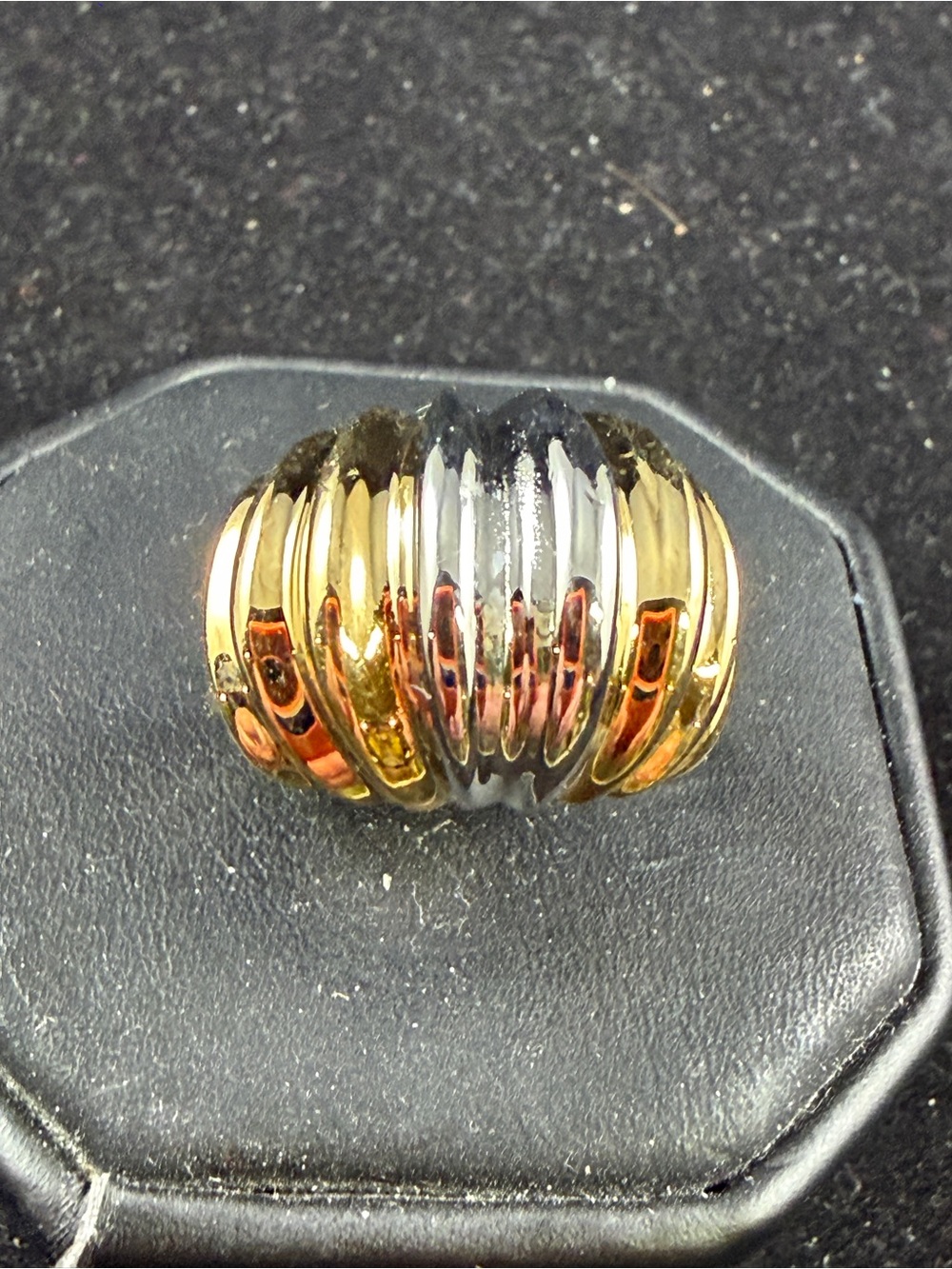 Two-Tone Gold and Silver Ribbed Shrimp Ring